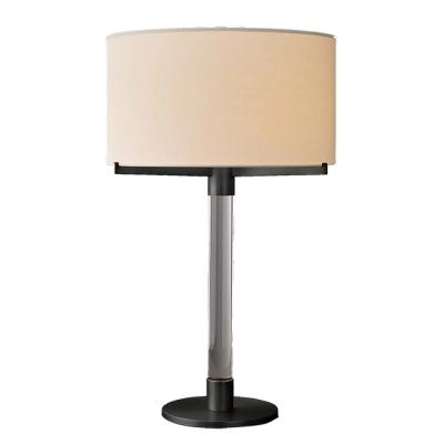 China Hotel Decoration Modern Designer Modern Crystal Pole Table Lamp Around Metal Base Canvas Shade LED Table Bed Side Simple Indoor Lamp for sale