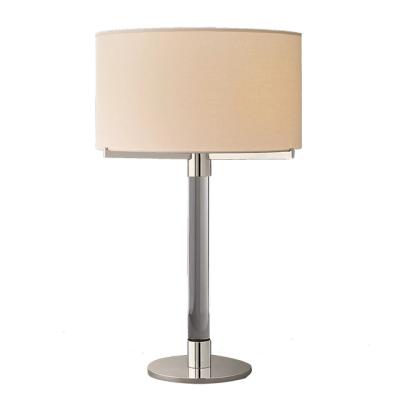 China Modern Luxury Hotel Style Crystal Pole Table Lamp Round Metal Base Canvas Shade Simple Arc Indoor Reading Led Table Light For Bedroom for sale