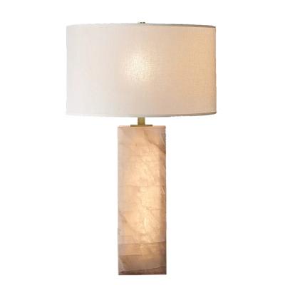 China Modern Luxury Hotel Style Calcite Pole Table Lamp Round Metal Base Canvas Shade Arc Simple Indoor Reading Led Table Light For Bedroom for sale