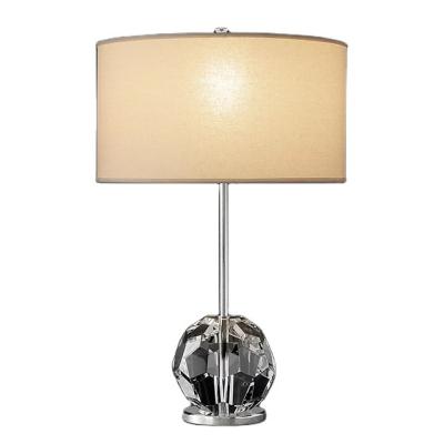 China Modern Customization Hotel Stiletto Round Lamp Crystal Metal Base Canvas Shade LED Indoor Modern Table Pole Bed Side Lamp for sale