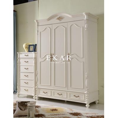 China classic design 3 door bedroom wardrobe solid wood wardrobe for sale