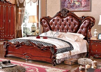 China Classic style bed wood frame and leather with carved for sale