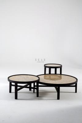 China Solid Wood Round Marble Top White Coffee Table Set for sale