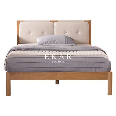 China Solid Oak Wood Fabric Headboard Nordic King Size Bed for sale