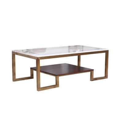 China Simple stainless steel gold legs natural marble top coffee table for sale