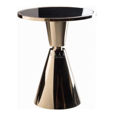 China Modern Living Room Furniture Stainless Steel Black Tempered Glass Round Side Table for sale