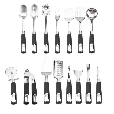 China Sustainable Supply Metal 16pcs Kitchen Utensil Set Cooking Tool Stainless Steel Kitchen Utensil Set for sale