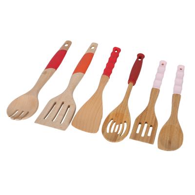 China Sustainable Hot Selling Wholesale 6 Piece Bamboo Cookware Silicone Kitchen Utensil for sale