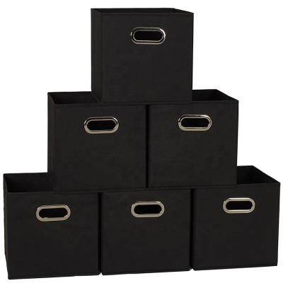 China Sustainable Set of 6 Cubby Cubes with Handles Black Bases Household Collapsible Fabric Storage Bins for sale