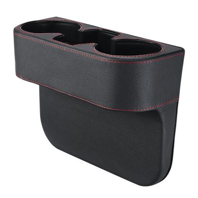 China Universal Business Style/Luxury Leather Car Seat Side Organizer Storage Box PU Cup Holder Phone Holder for sale