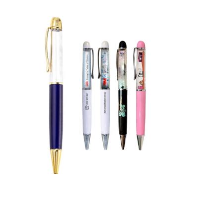 China Promotional Glitter Logo Ballpoint Pen Custom Metal OEM Gift Business Logo Stainless Steel Floating Pen for sale