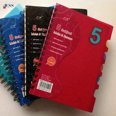 China 5 Spiral Colorful Subject PP Cover Spiral Dividers Notebook for sale