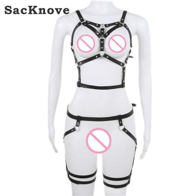 China Adjustable SacKnove Body Harness BDSM Lingerie Leash Bondage High Quality Leather Bondage Clothing For Women for sale