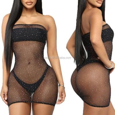 China Sexy Lingeries 2021 See Through Colors Of Briefs Rhinestone Strapless Sleeveless Multi Sexy Dress Loose for sale