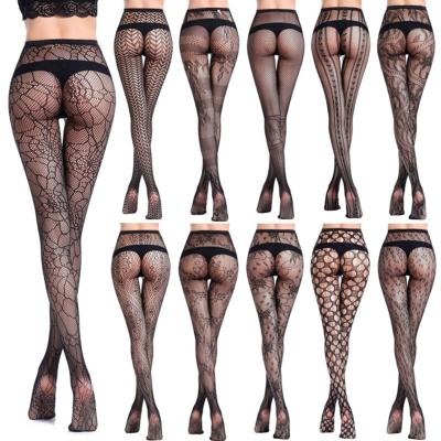 China 55022 Popular Women's Jacquard Women's Sexy Breathable Mesh Net Stockings Embroidered Hollow Out Stretchy Mesh Pantyhose Pantyhose for sale