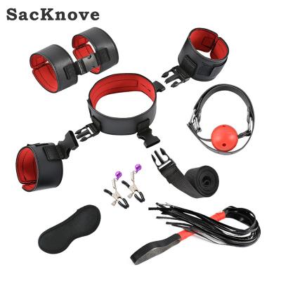 China Sexy Bondage Fun SacKnove China Alternative Toys 7 Pcs Set Handcuffs Collor Blindfold Tools Leather Cuff Bdms Bondage Bed for sale