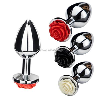 China Smooth Metal Plug With Colorful Flower SacKnove Rose Flower Butt Masturbator Stainless Metal Sex Toys Anal Steel Plug for sale