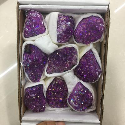 China China Natural Amethyst Aura Plated Colored Crystal Clusters Box Healing Stone For Decoration Gift for sale