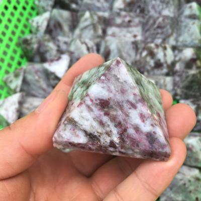 China Natural Pink Tourmaline Quartz Pyramid Plum Blossom Pyramid China Factory Customized for sale