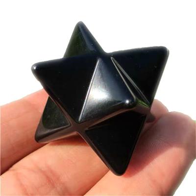 China Natural China Obsidian Lucky Star Crystal Quartz Pyramid Points Polyhedron Merkaba Star For Decoration for sale