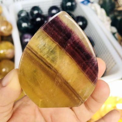 China Wholesale Shape Natural Yellow Healing Flame Fluorite China Rainbow Crystal Slice For Decoration for sale