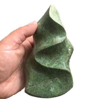 China China Wholesale Natural Epidote Green Quartz Hand-carved Flame Crystal Carving Decoration for sale