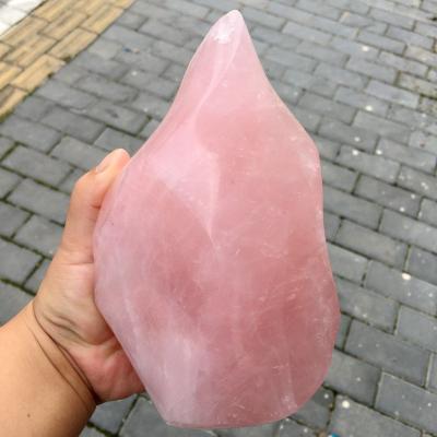 China China Wholesale Natural Rose Quartz Stone Hand Carved Crystal Flame Rose For Decoration for sale