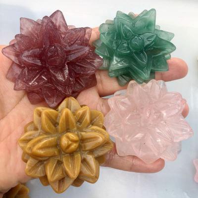 China China Wholesale Natural Hand Carved Fleshy Rose Quartz Flower Cactus Crystal Flowers For Decoration for sale