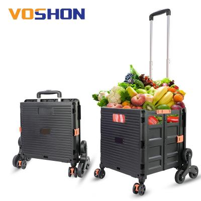 China Eco-friendly 6 wheel mini plastic folding foldable mini small tair luggage supermarket portable shopping carts bag cart for sale