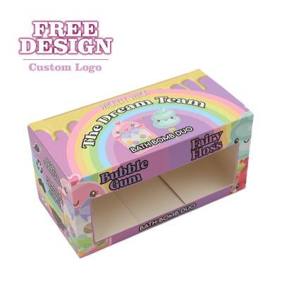 China Low MOQ Recycled Materials Cardboard Kraft Paper Box Custom Printed Cute Bath Bomb Packaging Box With Window for sale