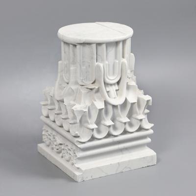 China White Marble Design Roman Column Pillar Pedestal Cap Crown Solid Hand Carved Decorative Square Stone Stand for sale