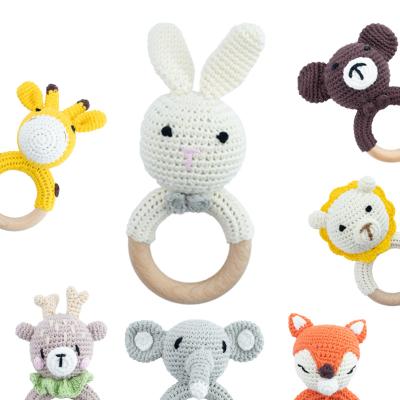 China 1pc Baby Soft Rattles Crochet Baby Bunny Rattle Toy Wood Ring Baby Teether Rodent Gym Mobile Ratchets Newborn Educational Toys for sale