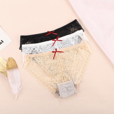 China Fashion Breathable Transparent Net Yarn Big Size Sexy Flower Embroidered Panties for sale