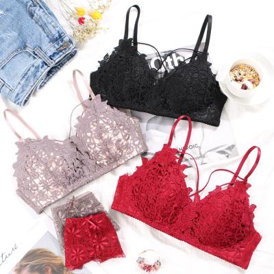 China Anti-static sexy bra design penty ladies new lace up bra and brief set for women underwear with collage panties for sale