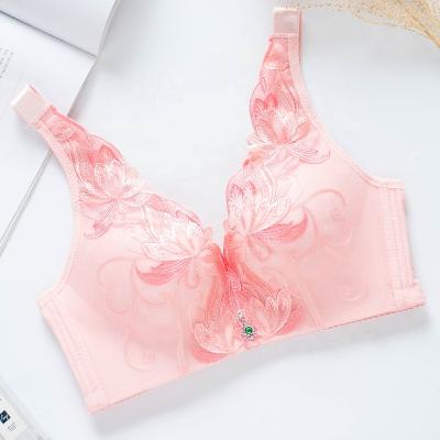 China Fashion Anti-Static Women's China 3/4 Cup Adjusted Straps Embroidery Lace Up Floral Wireless Bra for sale