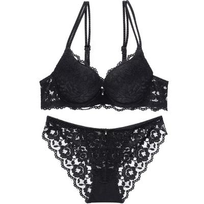 China Anti-Static Fancy Bra Set Underwear Women Lace Up Lift Up Bra And Panties Sets for sale