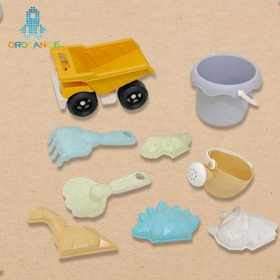 China 2022 New Arrival Straw Toys Beach Bucket Seaside Wheat Straw Beach Bucket Set Beach Sand Toy Set Summer Wheat and Sand Toys Truck For Kids To Beach for sale