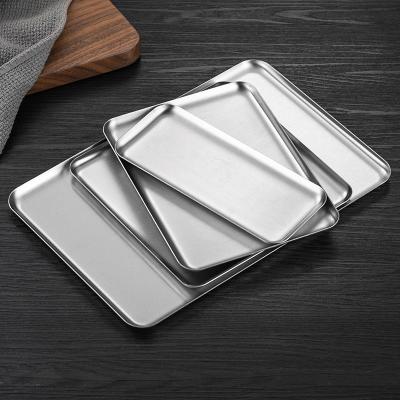 中国 Multi-Size Silver 201 Stainless Steel Rectangular Cafe Tray with Straight Edge Baking Pan 販売のため