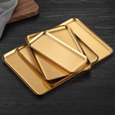 中国 Multi-Size Gold 201 Stainless Steel Rectangular Cafe Tray with Straight Edge Baking Pan 販売のため