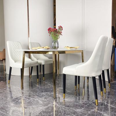 China Luxury Italian Genuine Leather Dining Chairs Upholstered Dining Chair Modern Luxury With Gold Legs Chairs White for sale