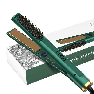 China Safety Hair Straightener Flat Iron Private Label Flat Irons Hair Straightener Wholesale Titanium Infrared Green for sale