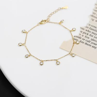 China 925 Sterling Silver Adjustable Bracelet Zircon Romantic Charm Bracelets With Real Gold Plated Chain for sale