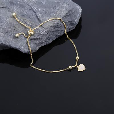 China Cute Wholesale Cheap Jewelry 925 Sterling Silver Heart Charm Adjustable Chain Shell Bracelets for sale