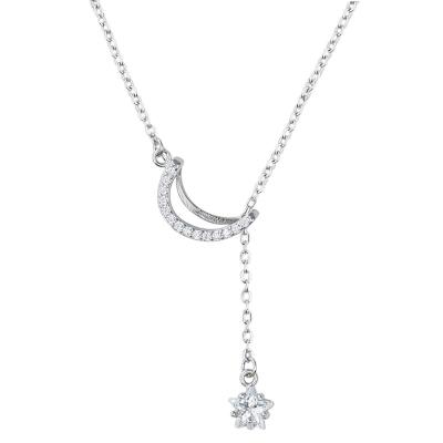 China CLASSIC CZ Jewelry Crystal 925 Sterling Silver Women Dainty Minimalist Moon Necklace for sale