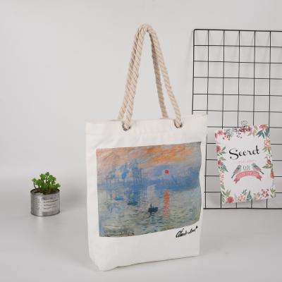 China Wholesale Recyclable Simple Fashion Shopping Zipper Printing Women Cotton Canvas Tote Bag With Custom Printed Logo for sale