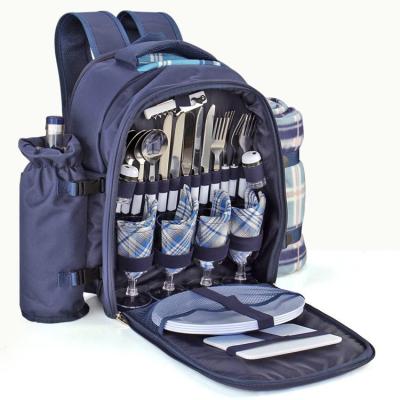 China Waterproof Flatware and Dishes Picnic Backpack for 4 Person Set Picnic Basket Backpack with Cooler Compartment and Cover for sale