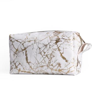 China Durable Marble PU Toiletry Pouch Makeup Cosmetic Bags Travel Pouch White Gold Customized Bag for sale