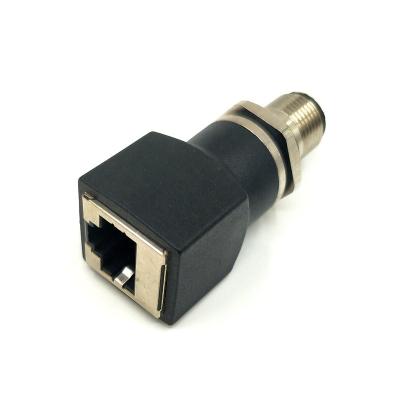 China audio & Waterproof Video D Coded M12 Ethernet Male Straight Type To RJ45 Jack Adapter Lan Connector For Industrial Controllers for sale