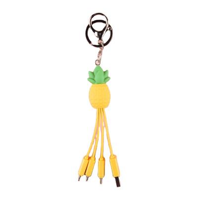 China Multifunctional Fruit Pattern Custom Cable Data Transfer Function Key Chain 3 In 1 Type-C Micro USB 8 Pineapple Charger Cable Pin for sale