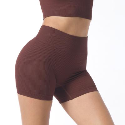 China Good Quality Breathable Seamless Yoga Fitness Clothing Women Ribbed Yoga Workout Biker Shorts High Waist Push Up Tight Fitness Yoga Shorts for sale